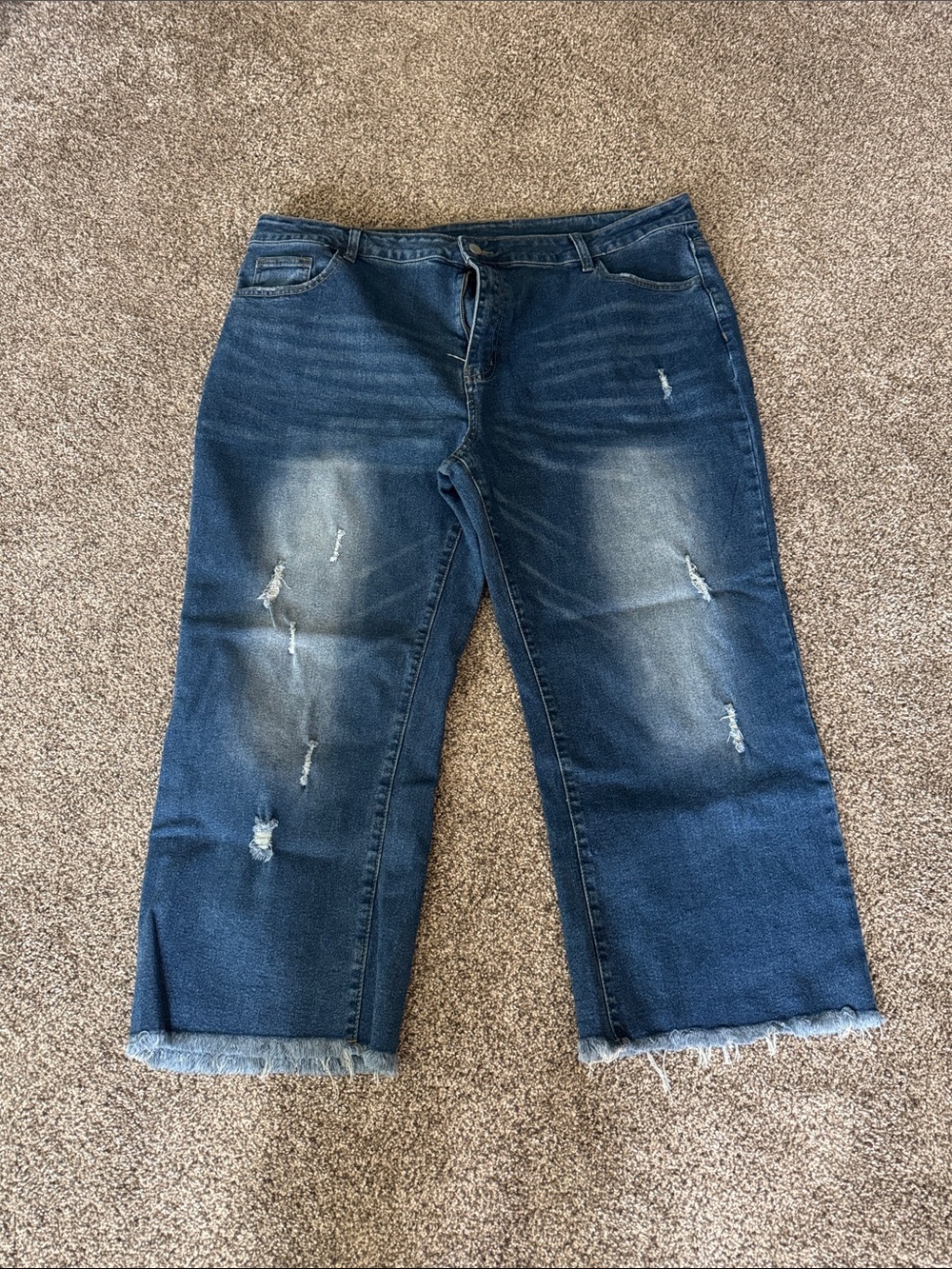 Women’s Distressed Dark Blue Boyfriend Jeans - Frayed Crop